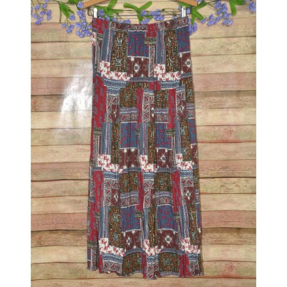 Vintage 12 Current M USA Made Broomstick Skirt Patchwork Floral Boho Modest